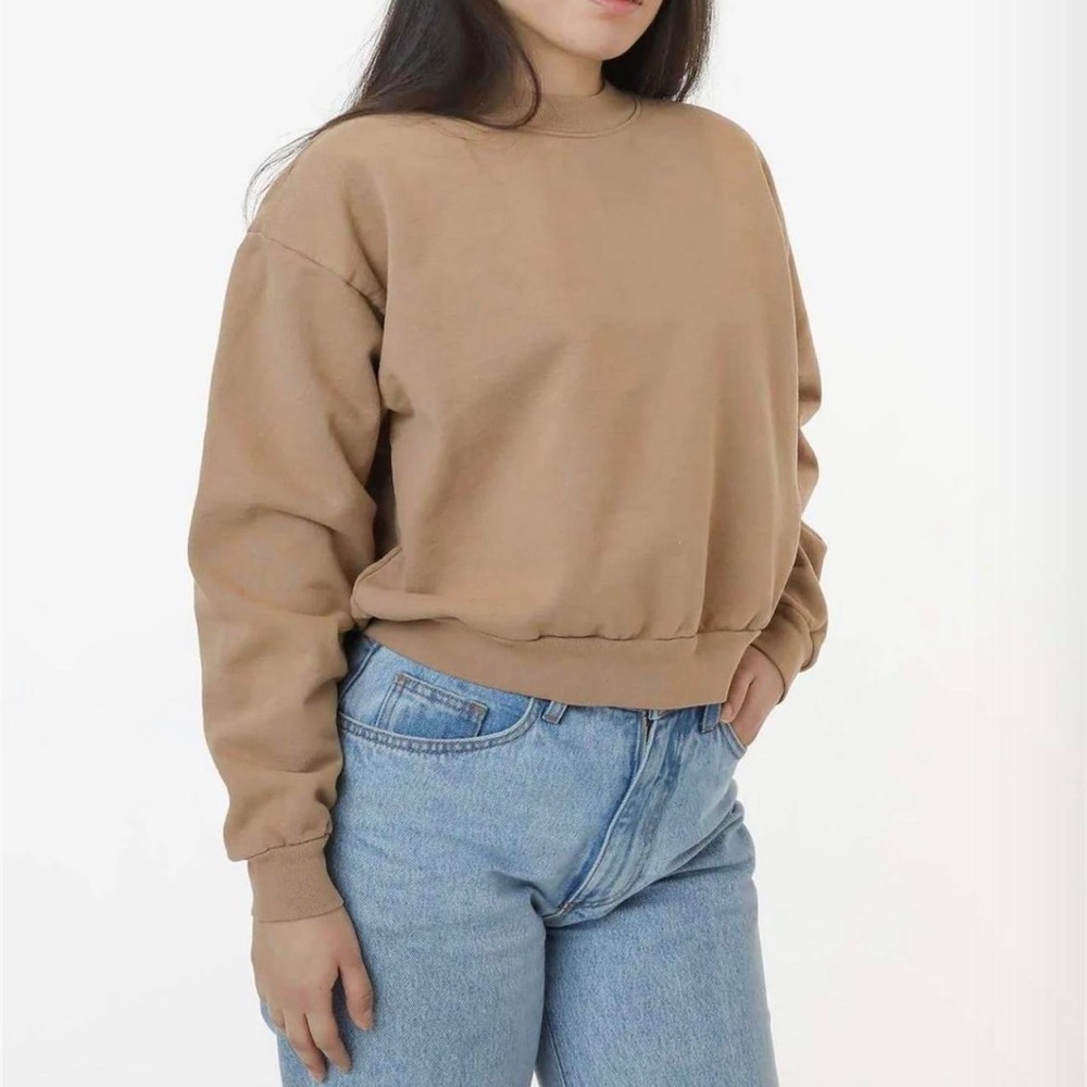 🗡 LOS ANGELES APPAREL 14 OZ HEAVY FLEECE CROPPED MOCK NECK PULLOVER - KHAKI